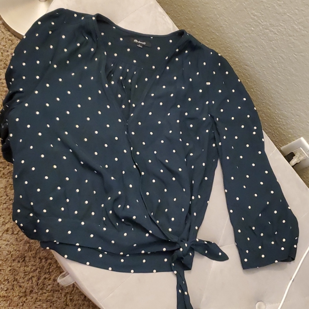 Green polka dot blouse